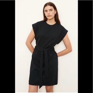 VINCE, NWT, L, black cotton T-shirt dress with wrap tie and short sleeve